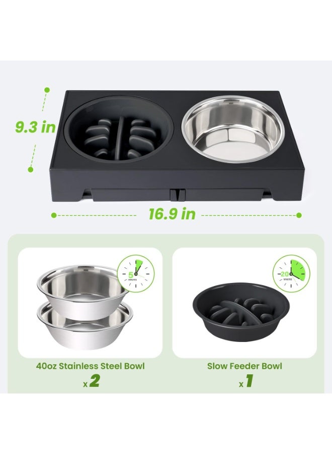 Bukela Elevated Dog Bowls, 5 Adjustable Heights Stand, 2 Stainless Steel Bowls & 1 Slow Feeder, 3.2" to 12.2" for Small to Large Dogs - Image 2